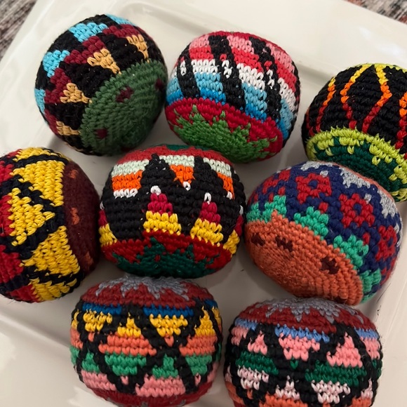 Hand Made Guatemalan Hacky Sacks, Set of Eight. Assorted colors and designs. - Picture 2 of 3